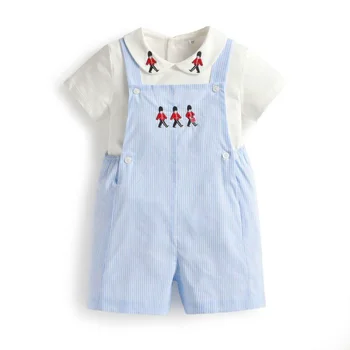 2023 Yaz İspanyolca Bebek Erkek Giysileri Set Yenidoğan Bebek Beyaz Bluz Gömlek + Kolsuz Tulum Kıyafetler Yürümeye Başlayan Pamuk İki Parçalı 2