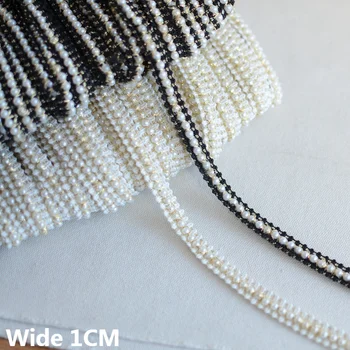 1CM Genişliğinde Lüks Beyaz Siyah Glitter Boncuk 3D İşlemeli Çiçekler Kumaş Dantel Yaka Saçak Şerit düğün elbisesi Gipür Dekor