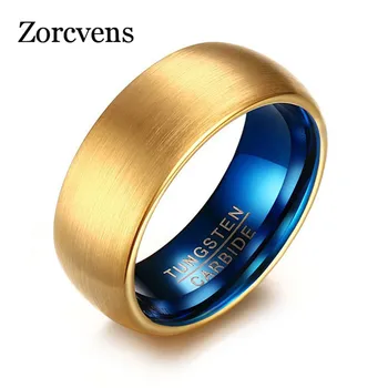 ZORCVENS 2022 Yeni Mavi Altın Renk 100% Tungsten Karbür Alyans Erkekler Kadınlar İçin Düğün Punk Vintage Yüzük Takı Hediyeler