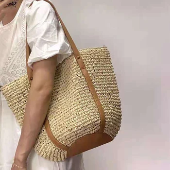 Büyük Dokuma Hasır Çanta tasarımcı çantaları Bohemian Rattan Plaj Çantaları Kadınlar için 2022 Bali seyahat omuz çantası alışveriş çantası Yeni