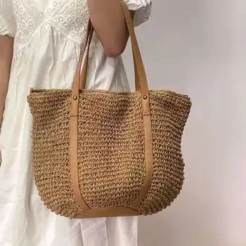 Büyük Dokuma Hasır Çanta tasarımcı çantaları Bohemian Rattan Plaj Çantaları Kadınlar için 2022 Bali seyahat omuz çantası alışveriş çantası Yeni 2