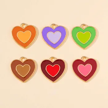 20 Adet Moda Renkli Çift Katmanlı Kalpler Emaye Charm Takı Bulguları İçin DIY Aşk Küpe Kolye Kolye Yapımı Bulguları