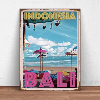 Retro Vintage Bali Endonezya Metal Tabela Metal Tabela Duvar dekoru Moda sanat dekoru Posteri, Man Cave, Garaj, Bar, Pub