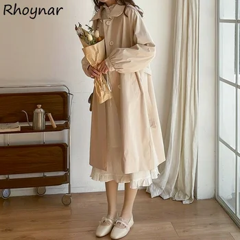 Siper Kadın Zarif Katı Sonbahar Bayan Giyim Kore Versiyonu Tiki Tarzı Popüler Temel Günlük Tek Göğüslü Vintage Yumuşak 1