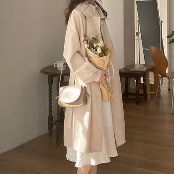 Siper Kadın Zarif Katı Sonbahar Bayan Giyim Kore Versiyonu Tiki Tarzı Popüler Temel Günlük Tek Göğüslü Vintage Yumuşak 2