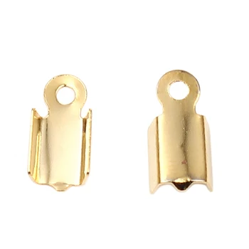 Kordon Sonu Sıkma Kapaklar Dikdörtgen Paslanmaz Çelik Altın rengi Sıkma DIY Takı yapma malzemeleri (Uyar 3mm Kordon) 9mm x 4mm, 30 Adet