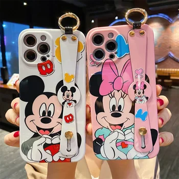 Disney Karikatür Mickey Mouse Bilek Kayışı Telefon kılıfı İçin iPhone 14 13 12 11 Pro Max Mini XR XS MAX X 8 7 Artı SE Tutucu Arka Kapak