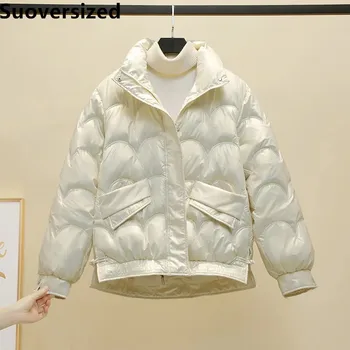 Kadın Kısa Pamuk Yastıklı Parkas Kış Sıcak Kalın Palto Streetwear Kar Giyim Dış Giyim Kore Rahat Gevşek Ceket Chaquetas