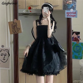 Kolsuz Elbise Kadın mini bilya Bandaj Siyah Seksi Tatlı Vintage Estetik Yaz Vestido Feminino Gotik İmparatorluğu Kore