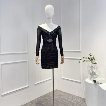 V Yaka Fener Kollu Kalın Kazak Kürk Bayanlar Zarif Gevşek Mini Elbise Kadın Moda Düz Elbise 2021 Sonbahar ve Kış satın almak online | Kadın giyim / Birebiregitim.com.tr 11