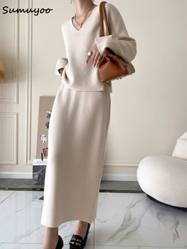HLJ & GG Moda Rahat Örgü Iki Parçalı Setleri Kadın Kıyafetleri Kadın Düz Renk Uzun Kollu Kazak + Pantolon Eşleşen Takım Elbise Kış satın almak online | Kadın giyim / Birebiregitim.com.tr 11