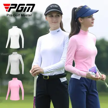 2021 Pgm Kadın T-Shirt Uzun Kollu Golf Gömlek Bayanlar Sıcak Tutmak Spor Kadın Yüksek Boyun Spor Dip Üstleri Golf