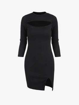 2023 Sonbahar Kış Doğum Günü Kulübü Seksi Tarzı Bel Cut Out Siyah Dantel Patchwork Uzun Kollu Dantelli Tül Mini Elbise satın almak online | Kadın giyim / Birebiregitim.com.tr 11