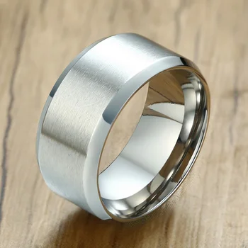 Vnox Temel erkek Düğün Bantları Yüzük 10mm Paslanmaz Çelik Mat Finish Eğimli Cilalı Kenar Konfor Fit
