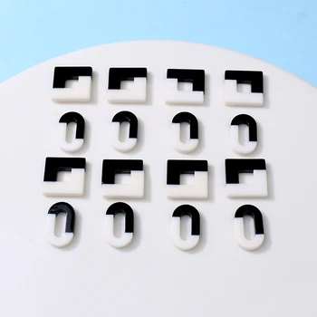 10 adet Siyah Beyaz Kare Küçük Konnektörler DIY Takı Yapımı için Akrilik Küpe Kolye Anahtarlık Aksesuarları Toptan
