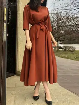 Horetong Vintage Örme Elbise 2022 Kadın Sonbahar Uzun Kollu Zarif Parti Elbiseler Kore Chic Casual Katı uzun elbise Vestidos satın almak online | Kadın giyim / Birebiregitim.com.tr 11