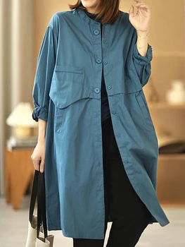Tangada 2023 moda kadın Mavi pamuklu gömlek elbise slash vintage uzun kollu ofis bayanlar midi elbiseler 4C45 satın almak online | Kadın giyim / Birebiregitim.com.tr 11