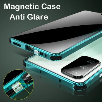 Anti Casus Parlama Gözetleme Manyetik Metal Tampon Durumda Samsung Galaxy S21 Not 20 Ultra S20 FE 5G Gizlilik Temperli Cam Kapak