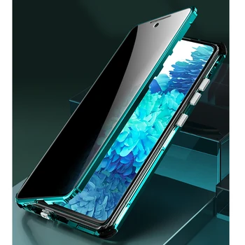 Anti Casus Parlama Gözetleme Manyetik Metal Tampon Durumda Samsung Galaxy S21 Not 20 Ultra S20 FE 5G Gizlilik Temperli Cam Kapak 2