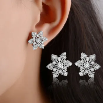 Kadın Küpe Gümüş Elegance Kristal Kar Tanesi AAA Zirkon düğme küpe Hediye Bayan Kız Hediye moda takı