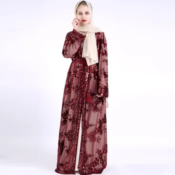 Müslüman Elbise Müslüman Moda Yeni Lüks Nakış Müslüman Kadınlar Abaya Orta Doğu Uzun Elbiseler Dubai Abaya Türkiye Kimono Kemer 1