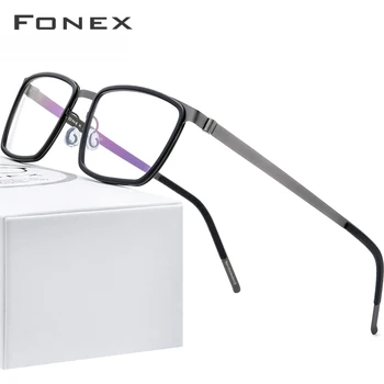 FONEX Asetat Alaşımlı Gözlük Çerçeveleri Erkekler Kare Miyopi Optik Reçete Gözlük 2020 Yeni Kore Vidasız Gözlük 98629 1
