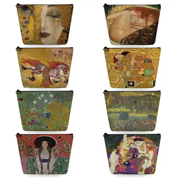 Özelleştirilmiş Kalem Kutuları Gustav Klimt Bayanlar Hediye Makyaj Çantası Yağlıboya Gözyaşları Moda Seyahat Organizatör Kozmetik Çantaları Kadınlar İçin