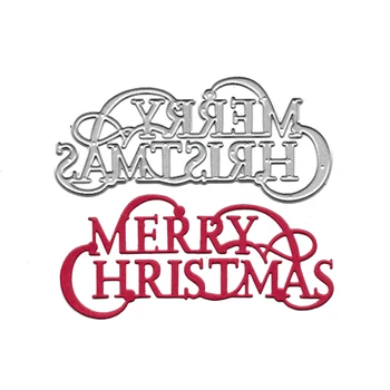 Merry Christmas Kelimeler Metal Kesme Ölür Scrapbooking Kabartma Klasörleri Kart Yapımı için Zanaat Şablon Kağıt Ölür