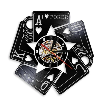Seviyorum Poker kart oyunu Royal Flush Maça Kumar Odası Dekor duvar saati Las Vegas Casino Oyun Kazanan Vinil Kayıt Duvar Saati