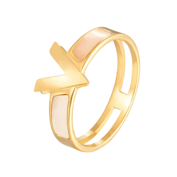 JINHUI Trendy Mektup V-Tasarım Kabuk Paslanmaz Çelik Yüzük Kadınlar Bayanlar Için Altın Renk El Yüzük Lüks Takı Düğün Hediyeleri