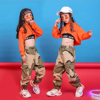 Çocuk Hip Hop Giyim Kazak Üst Kırpma Koşu rahat pantolon Kız Çocuk Caz dans kostümü Giyim Balo Salonu Dans Elbise
