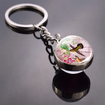 Yeni Moda Hummingbird Anahtarlık Cam Kubbe Kolye Paslanmaz Çelik Anahtarlık Tutucu Şanslı Kuş Takı Hediyeler için Erkek Kız 2