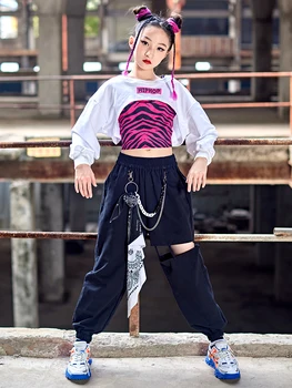 Kızlar Balo Salonu Hip Hop Dans Elbise uzun kollu üstler rahat pantolon Çocuklar İçin Sokak Dans Performansı Giyim Kpop Kıyafet BL9101 2