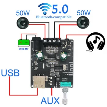 Bluetooth 5.0 güç amplifikatörü 2x50W 10W ~ 200W D Sınıfı Ses Kablosuz Stereo Müzik Çalar Mini USB Ses Kartı Dijital Amp App