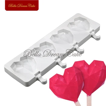 4 Kavite Elmas Aşk Kalp Dondurma silikon kalıp Çikolatalı Popsicle Kek Kalıbı Kek Dekorasyon Araçları Pişirme Aksesuarları