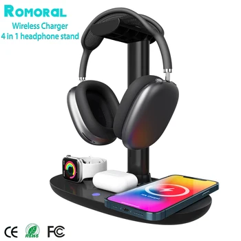 Romoral 4in1 Oyun Kulaklık Standı Kablosuz Şarj Ayrılabilir Kulaklık Tutucu Kablosuz ios için şarj cihazı Telefon iWatch