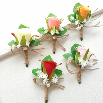 Yaka Çiceği Düğün Korsaj Pin Damat Broş Çiçekler Yapay Gül Nedime ipek çiçek Balo Dekorasyon Erkek Takım Elbise Aksesuarları 2