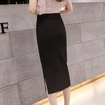 Büyük boy Faldas Mujer Moda 2022 Kadınlar Yüksek Bel Uzun Etek Kırmızı Kore Tarzı Seksi Ofis Bayan Siyah kalem Etekler Bayan 2