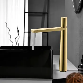 Tuqiu Fırçalanmış Altın Havza Musluk Pirinç Banyo Musluk musluk bataryası lavabo Musluk Gül Altın Sıcak ve Soğuk Lavotory Musluk
