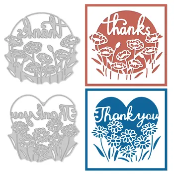 2 adet Teşekkür Ederim Çerçeve Kesme Ölür Minnettar Kelimeler Metal Kalıp Kesim Çiçek Kabartma Kalıpları DIY Scrapbooking için Tebrik Kartı zanaat
