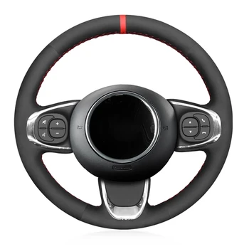 El dikişli Siyah Süet Kırmızı İşaretleyici Yumuşak Araba direksiyon kılıfı Fiat 500 2015-2021 İçin 500C 2016 2017 2018 2019 2020 2021