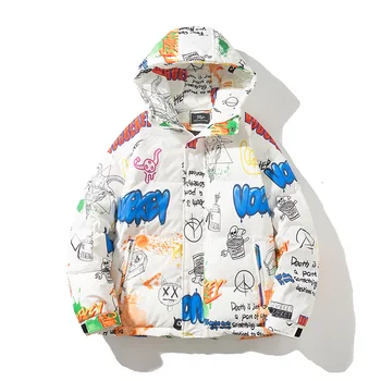 YASUGUOJI Moda Sokak Baskı Kapşonlu balon ceket Kadın Kawaii Karikatür Rahat Zip-up Ceket Bayanlar Kış Kalın Sıcak Dış Giyim 1