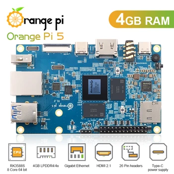 Turuncu Pi 5 4 GB RK3588S, PCIE Modülü Harici WiFi + BT, SSD Gigabit Ethernet Tek kart bilgisayar, Run Android Debian OS