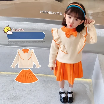 Kız Kazak Seti Moda İki parçalı çocuk Kazak Prenses Elbise 2022 Sonbahar Çocuk Eğlence Parti Pamuk Setleri Kız Kıyafetler 2