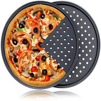 Yapışmaz Karbon Çelik Pizza Sebzelik Tepsiler fırın tepsisi Delikli Yuvarlak derin tabak Tabak Bakewave Kalıp Fırın Ev mutfak gereçleri
