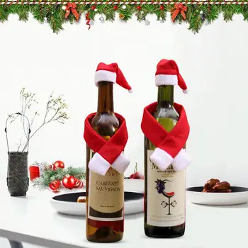 2 Takım Kırmızı Noel şarap şişesi Kapakları Şapka Ve Eşarp Parti Masa Dekorasyon Noel Baba Şapkaları şampanya şişesi Kapağı