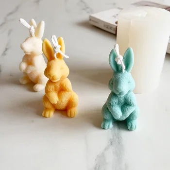 3D Stereo Sevimli Tavşan silikon kalıp Ins Tarzı Ev Dekorasyon Kokulu Mum Alçı kek pişirme kalıbı Paskalya Parti Hediyeler için