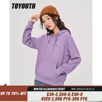 Toyouth Kadın Polar Kapüşonlu Sweatshirt 2022 Sonbahar Uzun Kollu Gevşek Hoodies Patlıcan Baskı Casual Streetwear Kazak