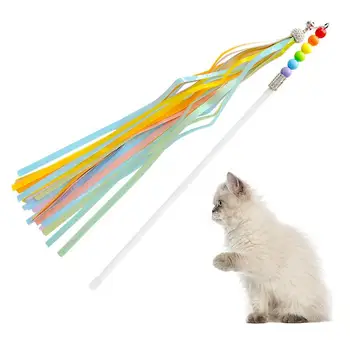 1 adet Püskül Değnek Kedi Oyuncak Renkli İnteraktif Kedi Teaser Yavru Oyun Değnek Çan İle Pet Malzemeleri evcil Hayvan Aksesuarları Rastgele Renk