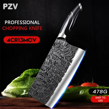 PZV Tam Tang şef bıçağı El Yapımı Dövme Yüksek karbon Kaplı Çelik Mutfak Bıçakları Cleaver Fileto Dilimleme Geniş kasap bıçağı